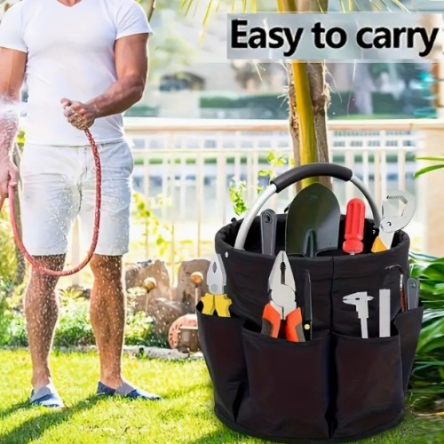 1pc 다중 공간 휴대용 도구 보관 버킷 가방 - 내구성 있는 금속 정원 핸드백, 다수의 개방형 포켓, 작은 도구 및 정원 필수품에 적합 - 아빠를 위한 완벽한 아버지의 날 선물, 정원 도구 정리함 | 도구 보관 정리함 | 튼튼한 핸들 가방