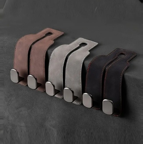 인조 가죽 자동차 시트 헤드레스트 후크, 범용 핏, 은폐된 금속 후크 디자인, 강력한 하중 베어링 용량, 다양한 차량 모델을 위한 백시트 오가나이저 액세서리