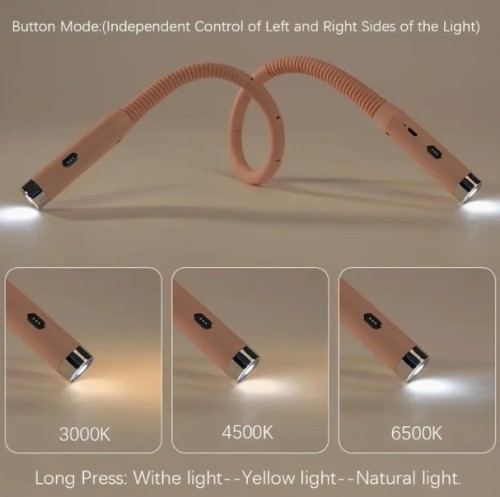 3단계 밝기 및 색상 모드가 있는 다용도 목 독서등 - USB 충전식, 편안한 잠자리 독서, 뜨개질 및 공예용 조절 가능한 암 - 책을 사랑하는 사람들을 위한 이상적인 선물