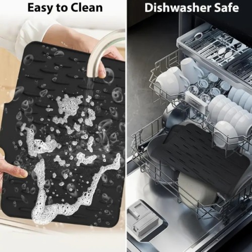 주방용 미끄럼 방지 실리콘 배수 매트, 40cm x 32cm, 내장형 배수 설계 및 내열성, 청소 쉬움, 카운터탑, 싱크대, 냉장고에 적합, 2가지 모델 제공