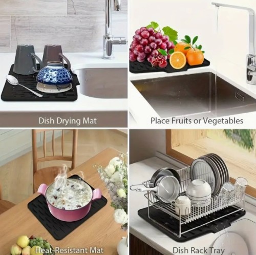 주방용 미끄럼 방지 실리콘 배수 매트, 40cm x 32cm, 내장형 배수 설계 및 내열성, 청소 쉬움, 카운터탑, 싱크대, 냉장고에 적합, 2가지 모델 제공