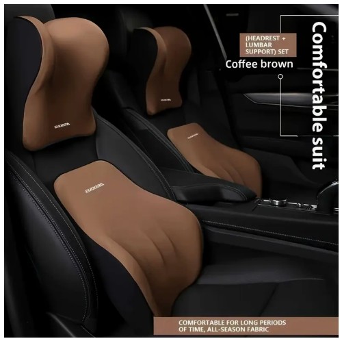 1 헤드레스트 + 1 요추 지지대 자동차용 인체공학적 목베개 세트 | 편안한 지원 | 대부분의 차량에 적합 | 컨투어 디자인, 내구성 있는 폴리에스터 커버, 장거리 운전용 차량 편안함 강화