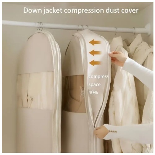 신형 다운 재킷 압축 방진 옷걸이 가방 - 투명 수납 정리함, 침실·사무실·기숙사용, 2가지 색상 선택 가능