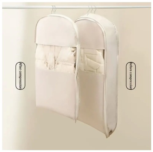 신형 다운 재킷 압축 방진 옷걸이 가방 - 투명 수납 정리함, 침실·사무실·기숙사용, 2가지 색상 선택 가능