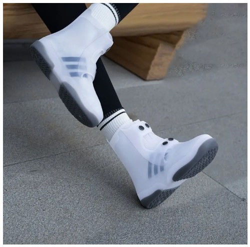 1쌍 듀얼톤 방수 신발 커버 - 세탁 가능, 미끄럼 방지 및 안전 버튼 클로저, 야외 활동용 내구성 있는 고무 레인 부츠