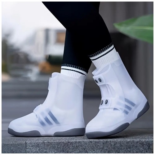 1쌍 듀얼톤 방수 신발 커버 - 세탁 가능, 미끄럼 방지 및 안전 버튼 클로저, 야외 활동용 내구성 있는 고무 레인 부츠