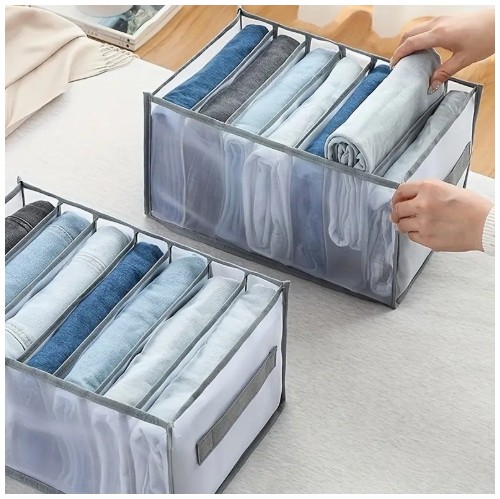 3개 세트의 고품질 옷장용 천 스토리지 박스 - 손잡이가 있는 접이식 서랍 정리함, 투명한 메쉬 디자인, 공간 절약형 의류 보관 시스템, 셔츠, 바지, 속옷, 양말에 적합 - 가벼우며 사용하기 쉽고, 회색 색상, 컴팩트한 디자인, 의류 정리에 필수품입니다.