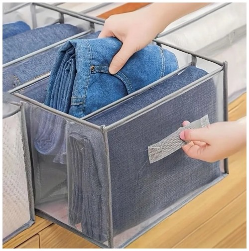 3개 세트의 고품질 옷장용 천 스토리지 박스 - 손잡이가 있는 접이식 서랍 정리함, 투명한 메쉬 디자인, 공간 절약형 의류 보관 시스템, 셔츠, 바지, 속옷, 양말에 적합 - 가벼우며 사용하기 쉽고, 회색 색상, 컴팩트한 디자인, 의류 정리에 필수품입니다.