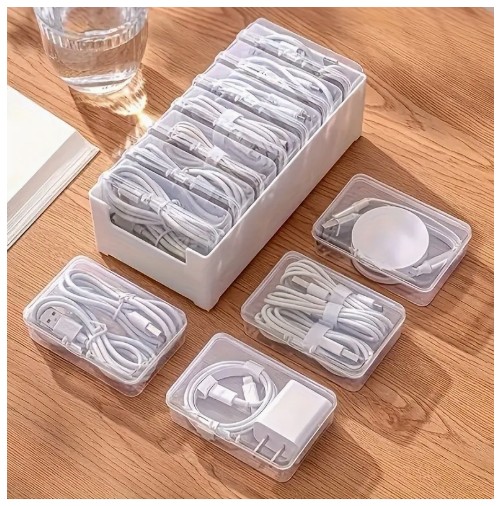 7개의 투명한 보관함이 있는 플라스틱 케이블 정리함 세트 - 방수 기능 없음, 다목적 데스크탑 케이블 관리, 충전 라인 및 액세서리 정리함, 홈 스토리지용 데스크 및 서랍 정리함