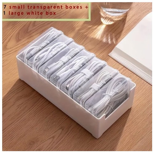 7개의 투명한 보관함이 있는 플라스틱 케이블 정리함 세트 - 방수 기능 없음, 다목적 데스크탑 케이블 관리, 충전 라인 및 액세서리 정리함, 홈 스토리지용 데스크 및 서랍 정리함