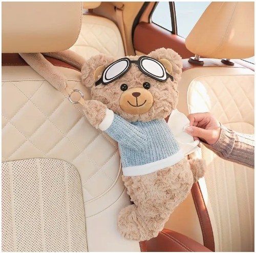 1개 귀여운 테디베어 자동차 시트 등받이 정리함 - 매달 수 있는 티슈 홀더 포함, 부드러운 플러시 다기능 수납, 쉽게 접근 가능한 티슈 디스펜서, 자동차, SUV, 미니밴에 적합 - 표현력 있는 눈과 팔이 있는 자동차 내부 액세서리 (설치 불필요) - 성인에게 이상적, 편안한 티슈 수납이 가능한 창의적인 매달기 디자인, 매력적인 곰 모양 자동차 액세서리, 자동차 시트 뒷면 수납 정리함