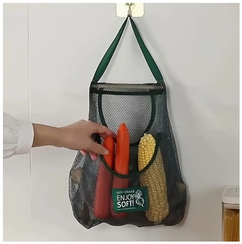 1개 다기능 주방 보관 메쉬 백 - 과일, 채소, 생강, 마늘 보관용 벽걸이형 정리함 | 가정 필수 액세서리, 기계 세척 가능, 폴리에스터, 녹색