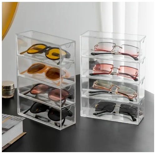서랍이 있는 모던 클리어 데스크 오거나이저 - 패션 안경, 화장품 & 립스틱에 완벽 | 방진 보관 솔루션, 귀여운 사무용품, 별도의 칸막이, 선물
