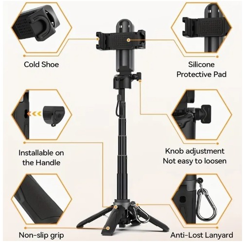16인치 확장형 셀카 스틱 무선 리모컨, 360° 회전 스마트폰 쿼드포드 삼각대, 원터치 확장 쿼드포드 스탠드, DSLR 스타일 핸들, 콘서트, 배낭여행, 하이킹, 데스크탑 라이브 스트리밍 등에 적합. 아이폰/삼성/안드로이드 스마트폰용, 휴대폰 여행용 셀카 스틱, 무선 셀카 스틱, 리모컨 셀카 스틱, 리모컨 제어 셀카 스틱, 하이킹 액세서리, 라이브 스트리밍 도구, 확장형 디자인, 컴팩트 삼각대