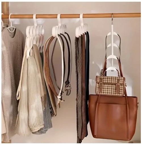 1/2pcs 드릴 없음 회전 가방 걸이 - 가정 및 상점용 다기능 옷장 정리함, 침실, 옷장 및 액세서리용 흰색 플라스틱 가방 보관 랙, 옷장 시스템