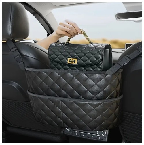 1pc 블랙 인조 가죽 자동차 시트 정리함 - 지갑, 핸드백, 책 및 필수품을 위한 다기능 보관 가방 - 가벼우며 휴대하기 편리한 조절 가능한 매달리기 디자인으로 자동차를 정리하고 필수품을 쉽게 접근할 수 있습니다. 자동차 보관 정리함, 청소년 자동차 액세서리