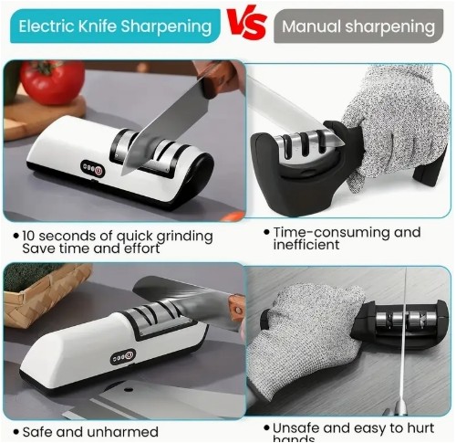 전문가용 USB 전기 칼날 샤프너 - 집 및 셰프 사용을 위한 컴팩트하고 효율적인, 리튬 배터리, 미세 그릿, USB 충전, 내구성 있는 ABS 소재, 주방 칼에 이상적, 주방 칼날 샤프너|세련된 칼날 샤프너|내구성 있는 ABS 샤프너
