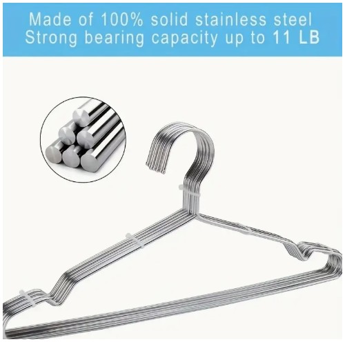 20개 스테인리스 스틸 옷걸이 | 강력한 광택 마감 | 효율적인 옷장 수납을 위한 공간 절약형 메탈 정리대 | 내구성 있고 세련된 디자인의 회전 후크 | 가정 및 기숙사 사용에 이상적, 기숙사 필수품 | 노치드 숄더 행거 | 견고한 옷걸이