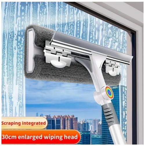 2-in-1 유리 청소 스크류 및 스크레이퍼 - 그레이 스펀지 패드가 장착된 인간 중심 핸들, 창문, 바닥, 벽, 등에 이상적 - 거실, 침실, 욕실, 주방, 자동차 창문 청소에 완벽, 창문 청소 도구 | 인간 중심 핸들 | 내구성 있는 플라스틱 패드, 유리 청소제
