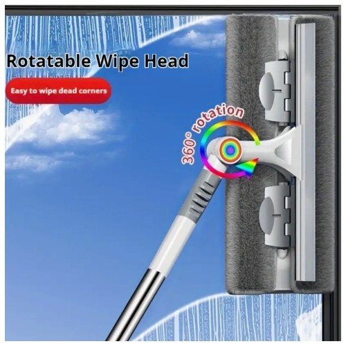 2-in-1 유리 청소 스크류 및 스크레이퍼 - 그레이 스펀지 패드가 장착된 인간 중심 핸들, 창문, 바닥, 벽, 등에 이상적 - 거실, 침실, 욕실, 주방, 자동차 창문 청소에 완벽, 창문 청소 도구 | 인간 중심 핸들 | 내구성 있는 플라스틱 패드, 유리 청소제