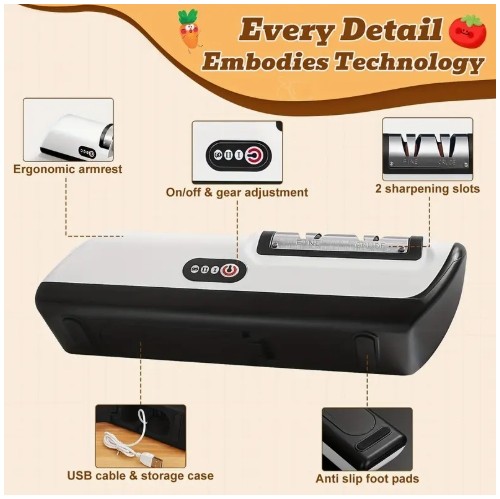 GENAI 전기 칼날 샤프너 USB-C 고속 충전 & 리튬 배터리 - 셰프, 파링, 세라믹, 포켓 나이프용 전문가용 칼날 샤프너 - 원터치 작동, 안전한 미끄럼 방지 베이스, 가정 및 캠핑용 컴팩트 디자인 - 셰프와 홈쿡을 위한 이상적인 주방 도구, 슬림한 가전제품, 내구성 있는 구조