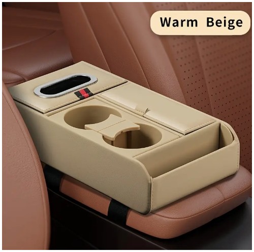차량용 암레스트 수납함 - 컵홀더, 휴대폰 거치대 & PU 가죽 사이드 콘솔 (티슈박스 수납), 이지조작형 운전자/승객용 아머리즈트, 공간절약형 내부액세서리(모든 차종 호환)