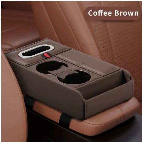 차량용 암레스트 수납함 - 컵홀더, 휴대폰 거치대 & PU 가죽 사이드 콘솔 (티슈박스 수납), 이지조작형 운전자/승객용 아머리즈트, 공간절약형 내부액세서리(모든 차종 호환)