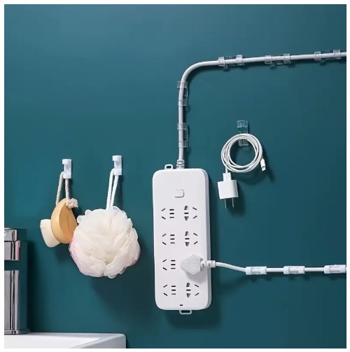 100개 투명 접착 케이블 클램프 - 전원 코드 관리용 플라스틱 와이어 정리기, 책상 밑 및 벽면 사용 가능, 내구성 있고 다용도 케이블 홀더, 케이블 관리 | 눈에 띄지 않는 케이블 홀더 | 안전한 케이블 그립, 코드 홀더