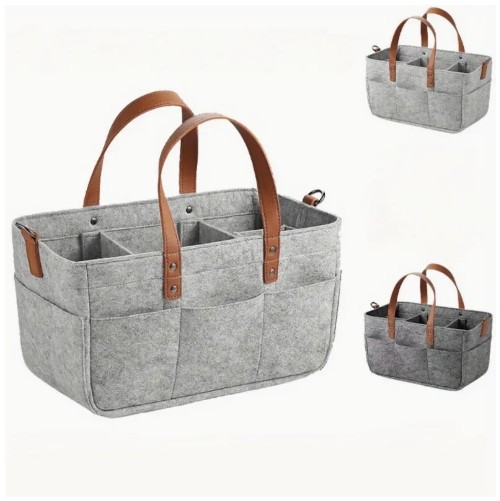 다용도 휴대용 바구니 카트 - 회색 인조 퍼 행잉 오거나이저, 대용량 접이식 수납 가방 & 다수의 구획 및 손잡이 포함