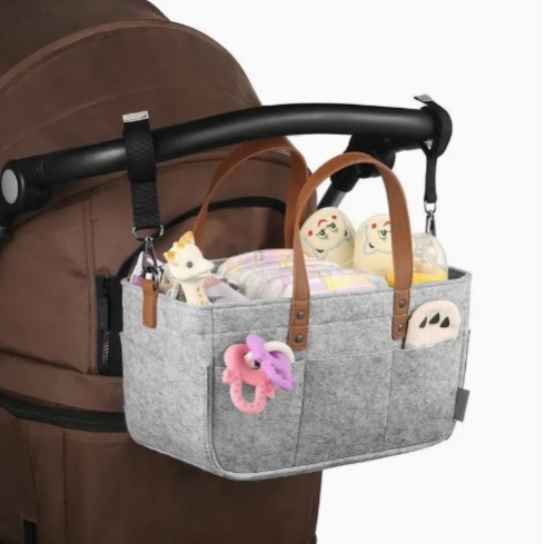 다용도 휴대용 바구니 카트 - 회색 인조 퍼 행잉 오거나이저, 대용량 접이식 수납 가방 & 다수의 구획 및 손잡이 포함