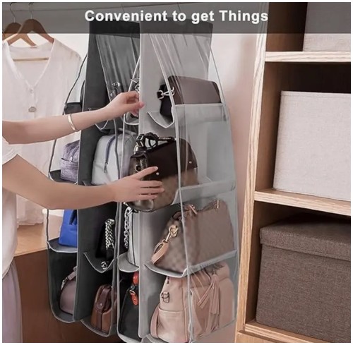 6 슬롯/8 슬롯 공간 절약형 멀티 레이어 핸드백 정리함, 6/8 포켓을 특징으로 함 - 내구성이 뛰어난 옥스포드 천으로 제작, 접이식 지갑 보관 랙, 옷장 핸드백 정리용 가방에 적합합니다.