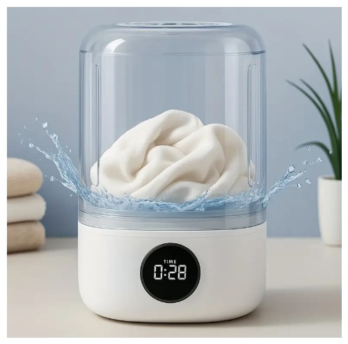 4000mAh 배터리, LED 디스플레이, 한 터치 작동, 공간 절약 디자인, 기숙사, RV, 욕실, 수직 보관, 기숙사 룸 필수품, 휴대용 세탁기 장치, 내구성 플라스틱, 미니 세탁기