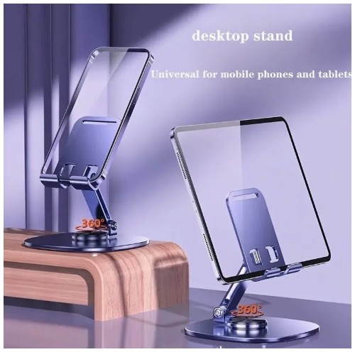 전체 360° 회전하는 금속 폰 스탠드 - 튼튼한 베이스와 지원 로드가 있는 조절 가능한 접이식 데스크탑 홀더, 모든 스마트폰 및 태블릿에 적합, 이상적인 사무실 액세서리, 데스크 폰 스탠드