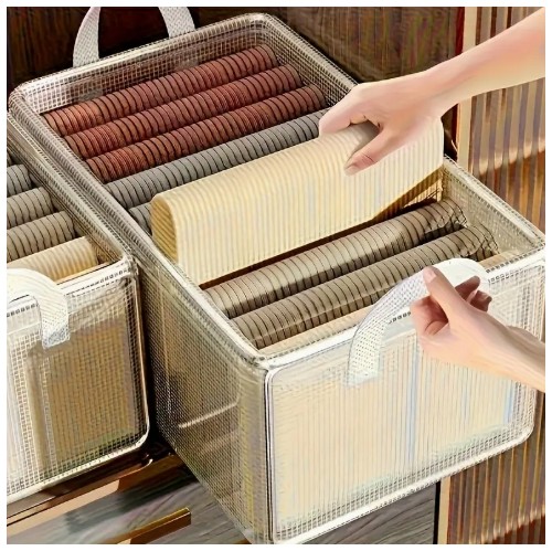 10개 접이식 보관 상자 - 집, 주방, 옷장 및 속옷 정리함을 위한 공간 절약형 바지 및 티셔츠 스태킹 랙