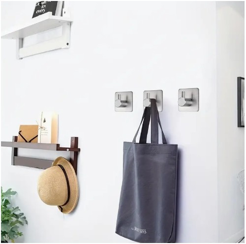 욕실과 침실에 부착할 수 있는 방수 스테인레스 스틸 후크로 코트, 모자, 수건 로브 후크 랙을 걸 수 있는 4개의 접착식 강력한 벽걸이 후크