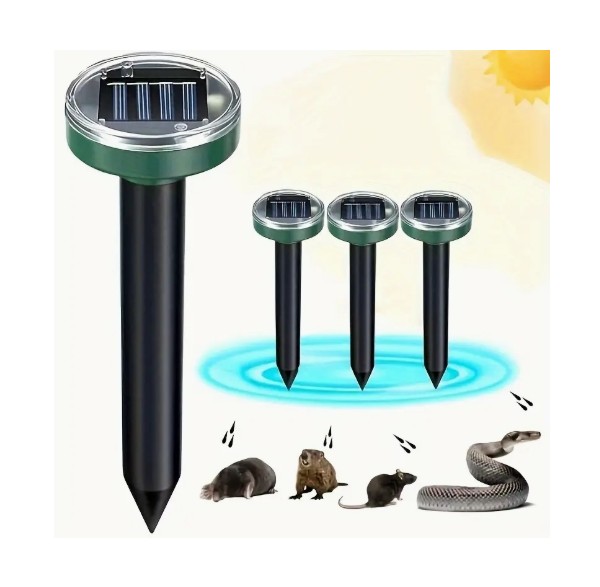 4세트, 태양광 설치류 퇴치기, 뱀 퇴치기, 두더지 퇴치기, 소닉 스파이크 보호대, 야외 잔디밭 및 농장용