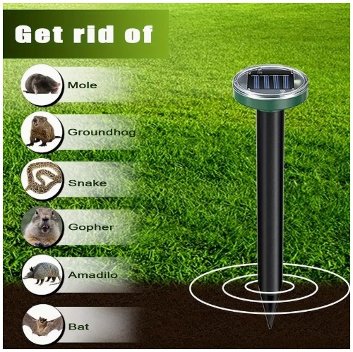 4세트, 태양광 설치류 퇴치기, 뱀 퇴치기, 두더지 퇴치기, 소닉 스파이크 보호대, 야외 잔디밭 및 농장용