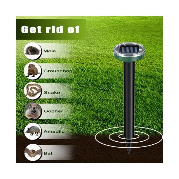 4세트, 태양광 설치류 퇴치기, 뱀 퇴치기, 두더지 퇴치기, 소닉 스파이크 보호대, 야외 잔디밭 및 농장용