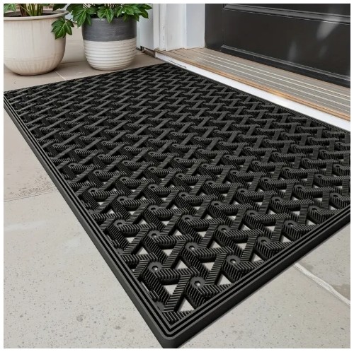 1개 다장 야외 도어 매트, 기하학 패턴, 미끄럼 방지 백킹 & 고강도 TPE 소재 - 낮은 프로파일 세탁 가능 웰컴 매트 (그레이/블랙), 현관용, 파티오 바닥매트, 모던 미니멀리스트 디자인, 아파트 거실용, 내구성 강화