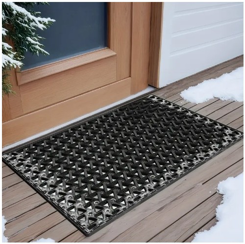 1개 다장 야외 도어 매트, 기하학 패턴, 미끄럼 방지 백킹 & 고강도 TPE 소재 - 낮은 프로파일 세탁 가능 웰컴 매트 (그레이/블랙), 현관용, 파티오 바닥매트, 모던 미니멀리스트 디자인, 아파트 거실용, 내구성 강화