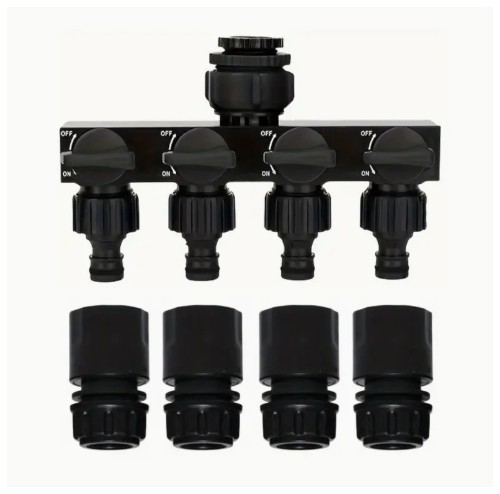 5개 4방향 수도꼭지 커넥터 스위치 포함 - 야외 관개 시스템, 정원 호스 커넥터 (4가지 색상)용 4개의 독립적인 온/오프 밸브 디버터, 플라스틱 소재, 유니버설 스레드 표준, 정원 호스 커넥터|현대 정원 액세서리|내구성 있는 플라스틱