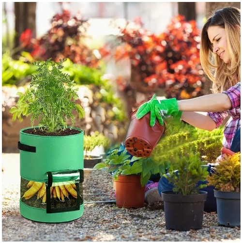 손잡이가 있는 5팩 37.85L 헤비듀티 식물 재배 가방 - 튼튼한 부직포, 가벼우면서 통기성 좋은 정원 및 식물 재배용, 토마토, 딸기, 당근, 감자에 이상적 - 클래식 스타일, 야외 사용, 정원 식물 재배 가방|클래식 스타일 가방|내구성 있는 패브릭 가방, 정원 식물 재배 가방, 당근 성장 가방, 패브릭 포트, 갤런 소프트 플라스틱 포트 대량, 식물 성장용 가방, 정원 식물 재배, 채소용 가방, 식물 재배 가방, 정원 액세서리, 상승 정원 침대, 정