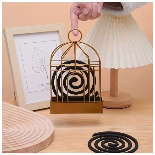 1pc 우아한 금색 금속 모기 코일 홀더 - 휴대용 매달린 새집 디자인, 장식용 향초 연소기, 가정, 사무실 및 정원 야외 사용, 모기 방지|우아한 장식|금속 구조, 모기 코일 홀더