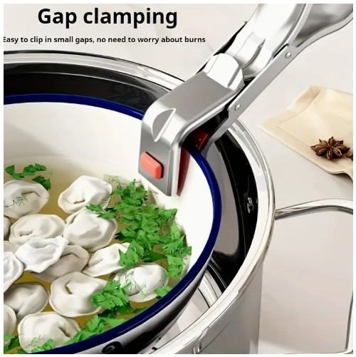 내열성 패드가 있는 헤비듀티 스테인리스 스틸 버른 클램프 - 뜨거운 접시, 베이킹, 요리용 미끄럼 방지 주방 집게, 식기세척기 및 오븐 안전 - 가정, 레스토랑, 바베큐에 이상적 - 디쉬 클램프, BBQ 필수품, 인체공학적 핸들 디자인, 논슬립 그립 패드, 조리 도구, 내구성 있는 구조, 레스토랑 용품