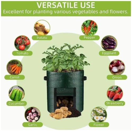 2개 클래식 감자 심기 가방, 재사용 가능, PE 소재, 관찰 구멍 및 배수 구멍 포함, UV 저항성, 실내외 사용 가능