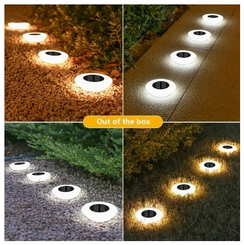 4개 솔라 전원 IP44 지상 조명 - 야외 통로 및 정원 잔디 조명, 조명 센서, 쉬운 설치, 니켈 배터리, 반 Flush 마운트, 랜드스케이프 조명|솔라 전원 조명|내구성 있는 야외 사용