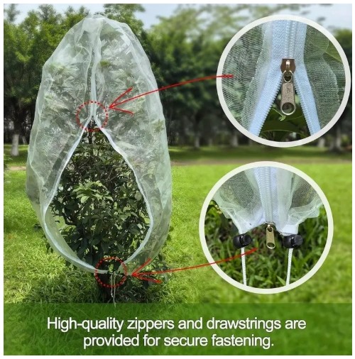 지퍼와 끈으로 조절 가능한 과일 나무 그물 - 사과나무, 블루베리 덤불용 통기성 메쉬 새 방지망 - 새, 해충, 매미 차단 - 내구성 있는 정원 보호, 견고한 구조