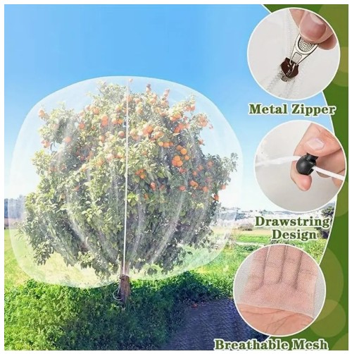 지퍼와 끈으로 조절 가능한 과일 나무 그물 - 사과나무, 블루베리 덤불용 통기성 메쉬 새 방지망 - 새, 해충, 매미 차단 - 내구성 있는 정원 보호, 견고한 구조