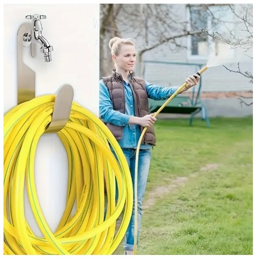 스테인리스 스틸 정원 호스 홀더와 수도꼭지 후크 - 야외용 내구성 있는 물 호스 정리대, 잔디 및 가드닝 도구용, 쉬운 보관을 위한 대형 라운드 후크, 매끄러운 금속 마감, 견고한 구조