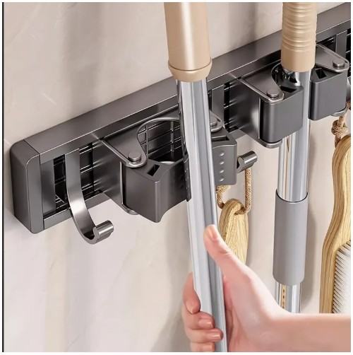 조절 가능한 후크가 있는 헤비듀티 금속 걸레 및 빗자루 홀더 1개, 벽걸이 수납 선반, 가정용, 주방, 정원, 세탁실, 차고-페인트 표면에 적합, 공간 절약형 선반, 걸레, 빗자루, 도구, 선반에 적합
